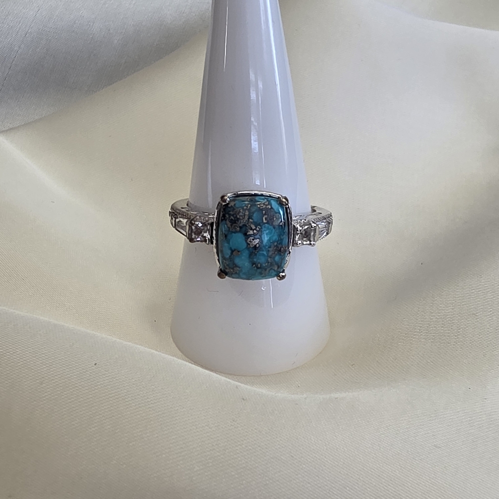 Persian Turquoise White Topaz, Platinum over Sterling Silver Ring Size 9